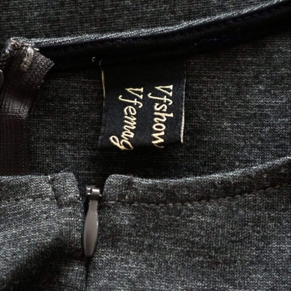 Vfshow Charcoal Gray Zip Neckline 3/4 Sleeve Stretch Knit Bodycon Dress New S - Picture 7 of 7